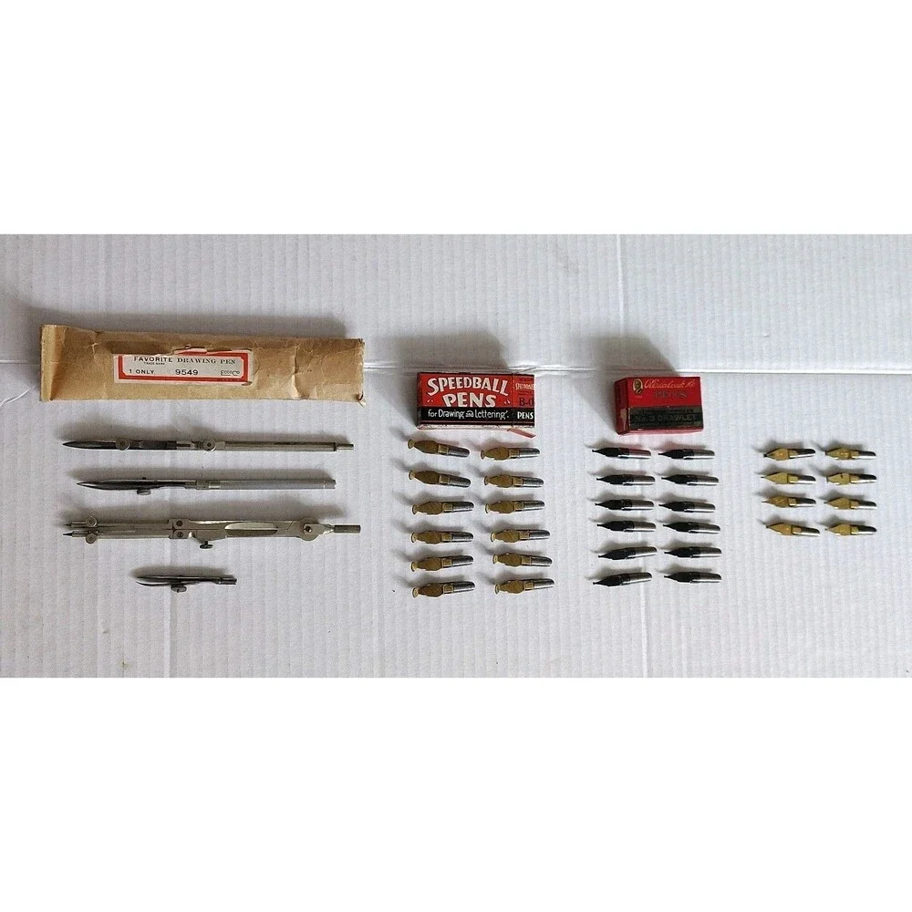 VTG Drafting Tool & Calligraphy Nib Lot Esterbrook Speedball Hunt 36 Pc